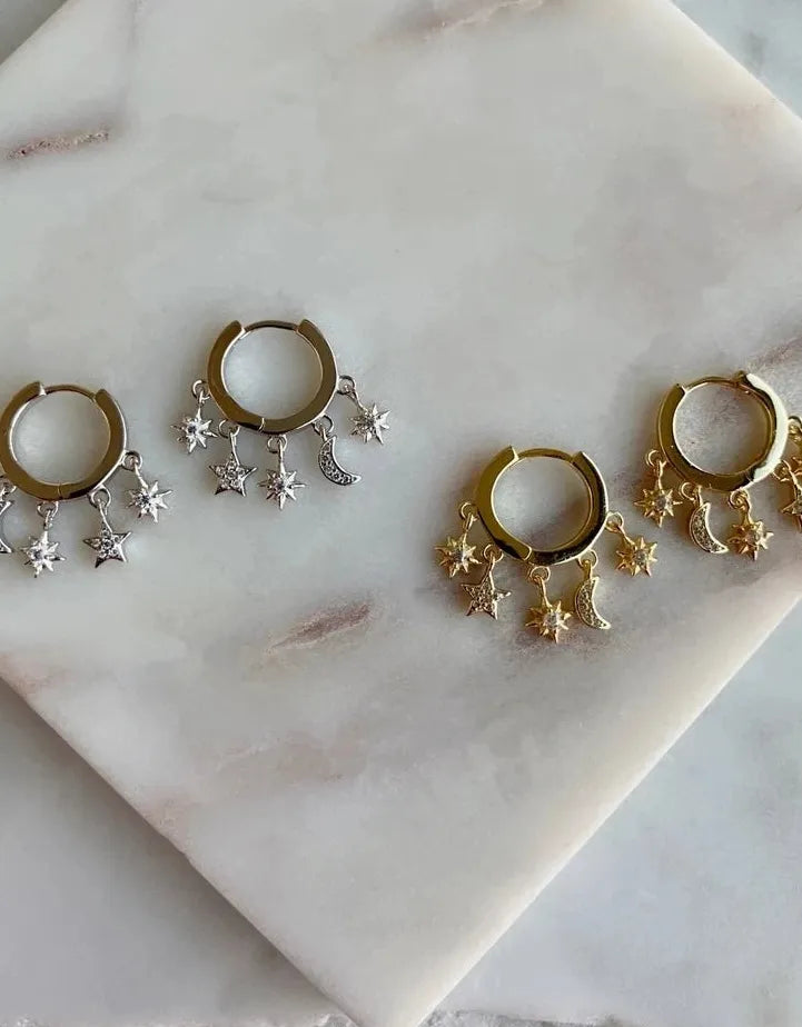 Korean Style Zinc Alloy Stars Moon Tassel Geometric Drop Earrings for Women