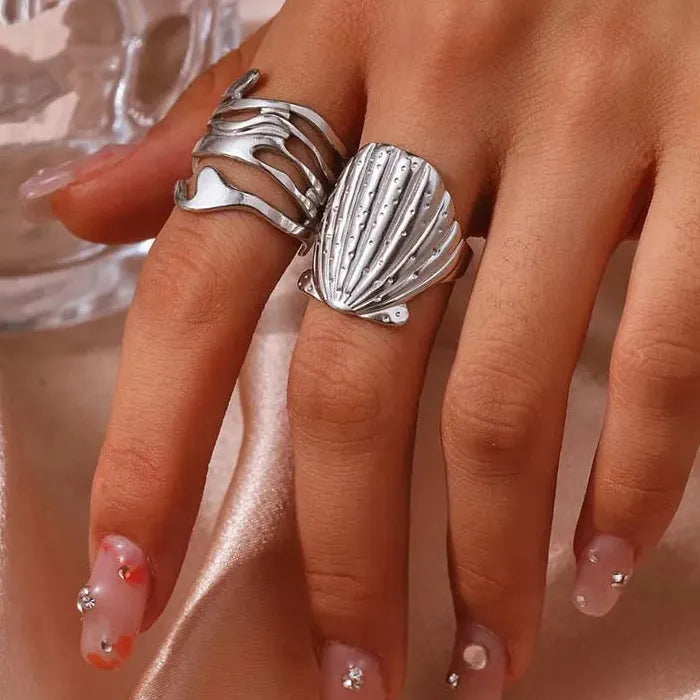 Adjustable Stainless Steel Hollow Geometric Open Ring for Women Gold Jewelry