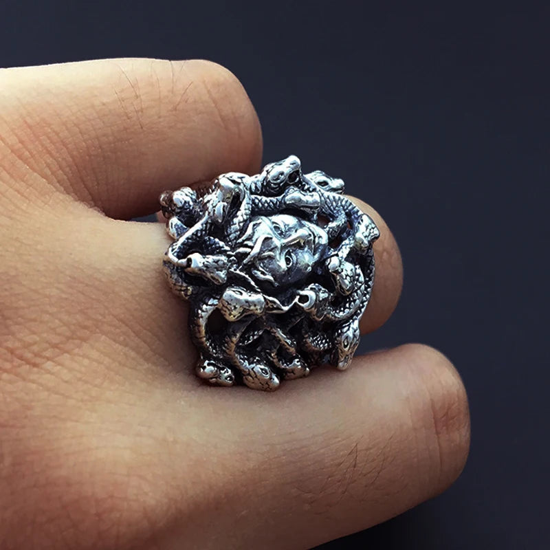 **Men Women Medusa Ring Stainless Steel Gothic Snake Hair Gorgon PunkBiker Jewelry**