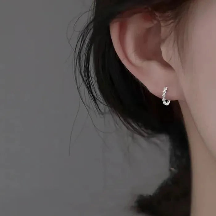 Silver Heart Hoop Earrings with Zircon for Women Wedding Jewelry