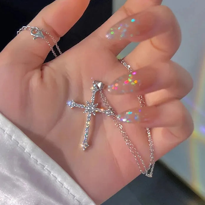Punk Double Layer Cross Necklace for Women Men Halloween Charm Jewelry