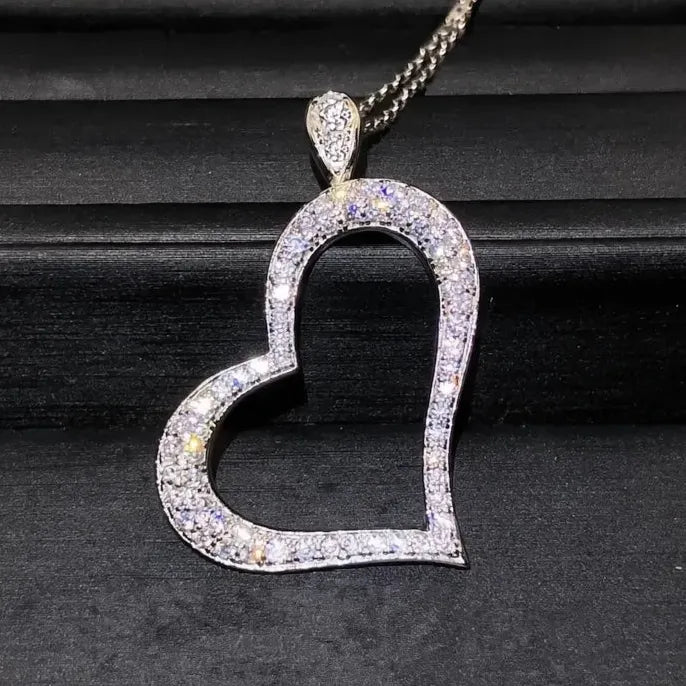 Women Heart Pendant Necklace Copper Alloy CZ Jewelry Anniversary Gift