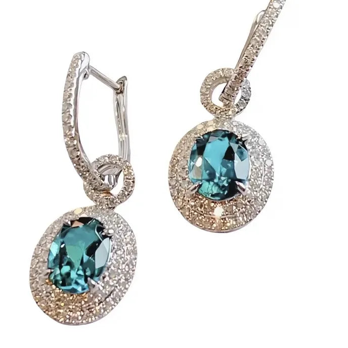 Sky Blue Cubic Zirconia Geometric Silver Color Women Dangle Earrings for Wedding Party Engagement Jewelry