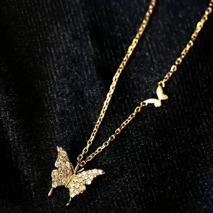 Butterfly Pendant Necklace Copper Alloy with Shiny CZ for Women Gift