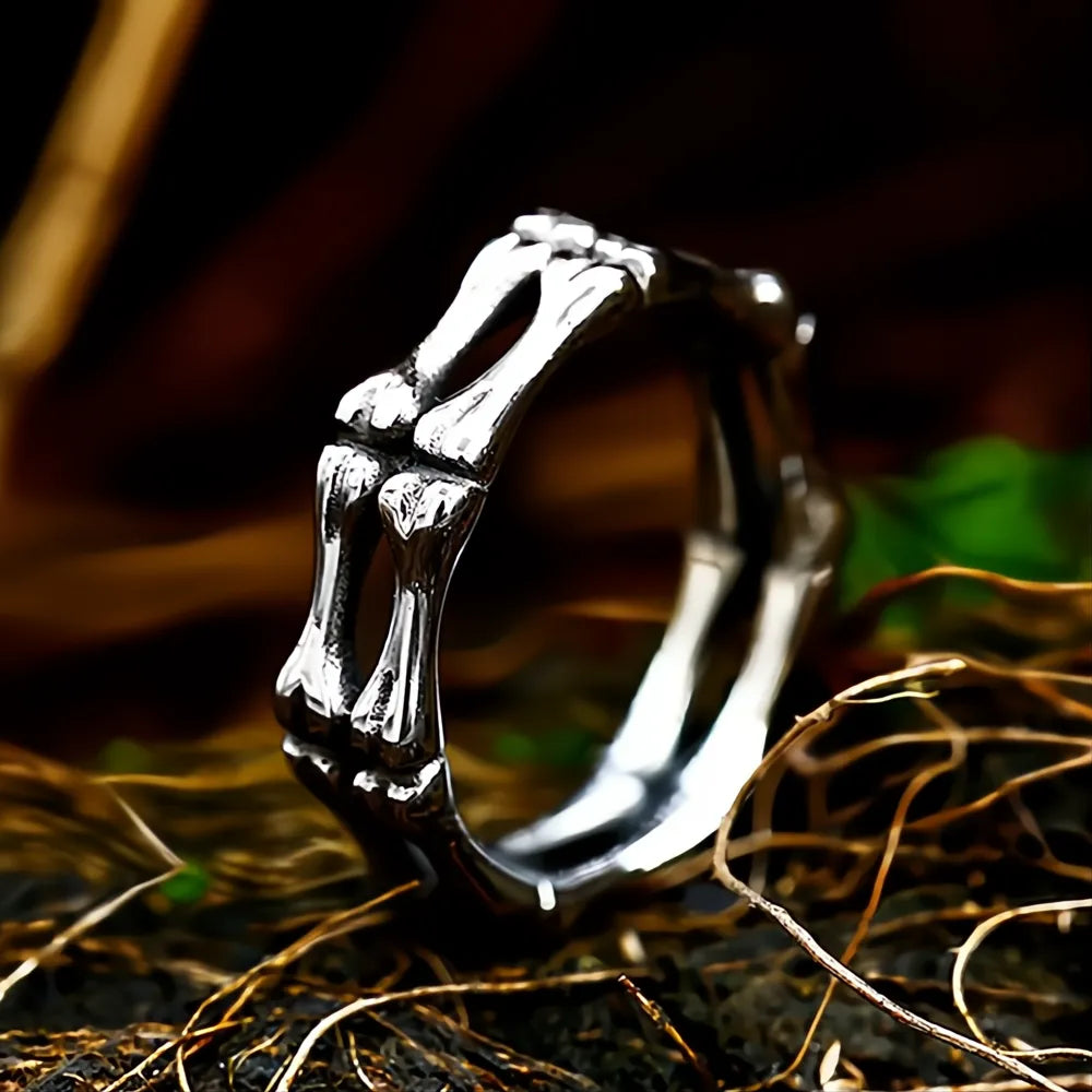 316L Stainless Steel Skull Bone Ring Men Punk Rock Biker Jewelry Polished Gift