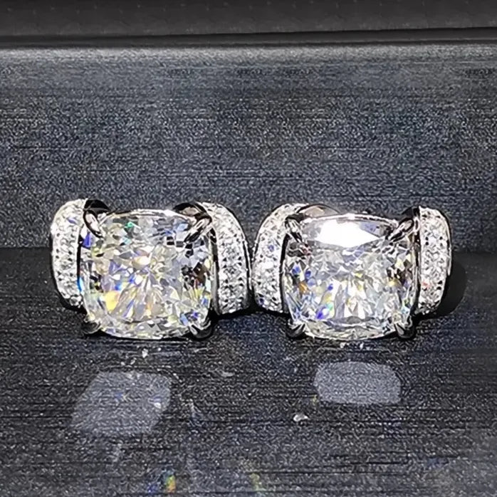 Geometric Silver CZ Stud Earrings for Women Wedding Party Jewelry