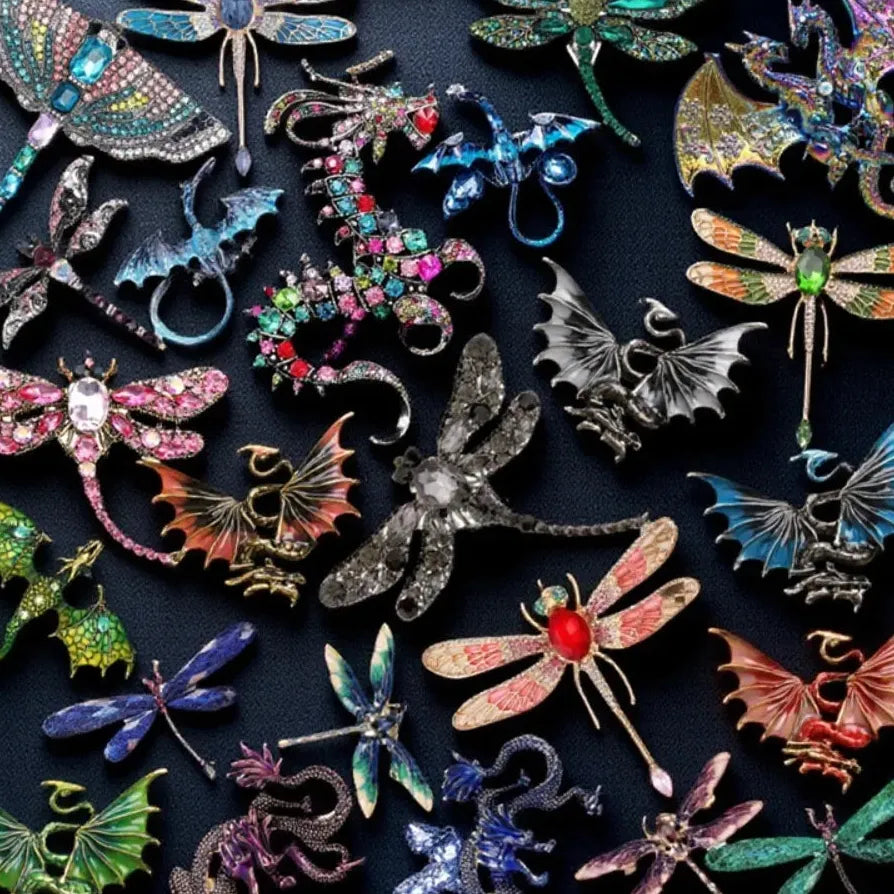 Vintage Chinese Dragonfly Dragon Brooch Pin Classic Jewelry Gift