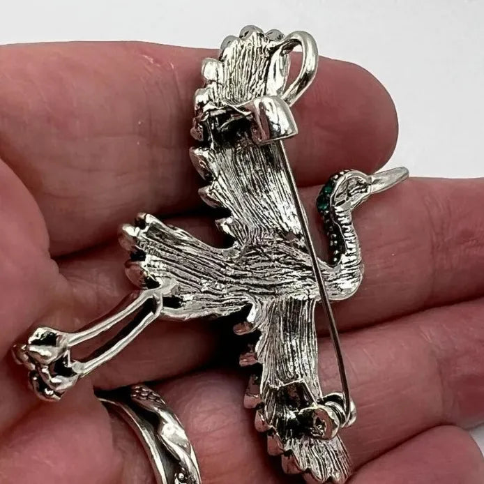 Heron Crane Bird Brooch for Women Green Rhinestone Animal Pin Jewelry