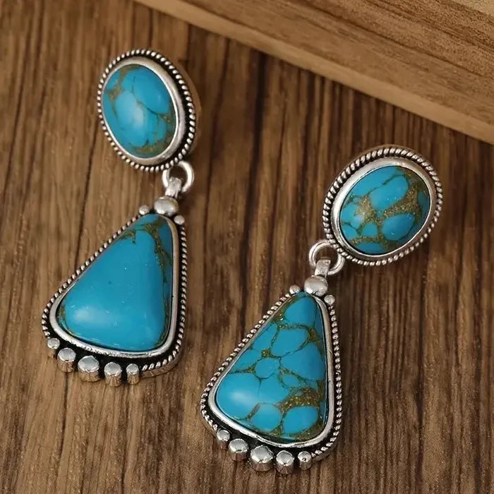 Handmade Vintage Boho Gemstone Drop Dangle Earrings Zinc Alloy Hook Pendant