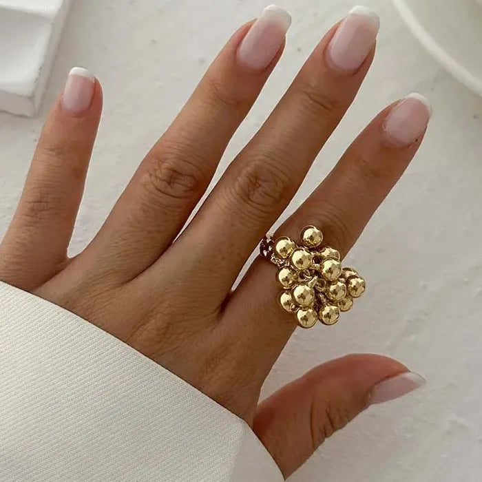 Vintage Adjustable Gold Metal Beads Open Ball Rings for Women Fashion Jewelry