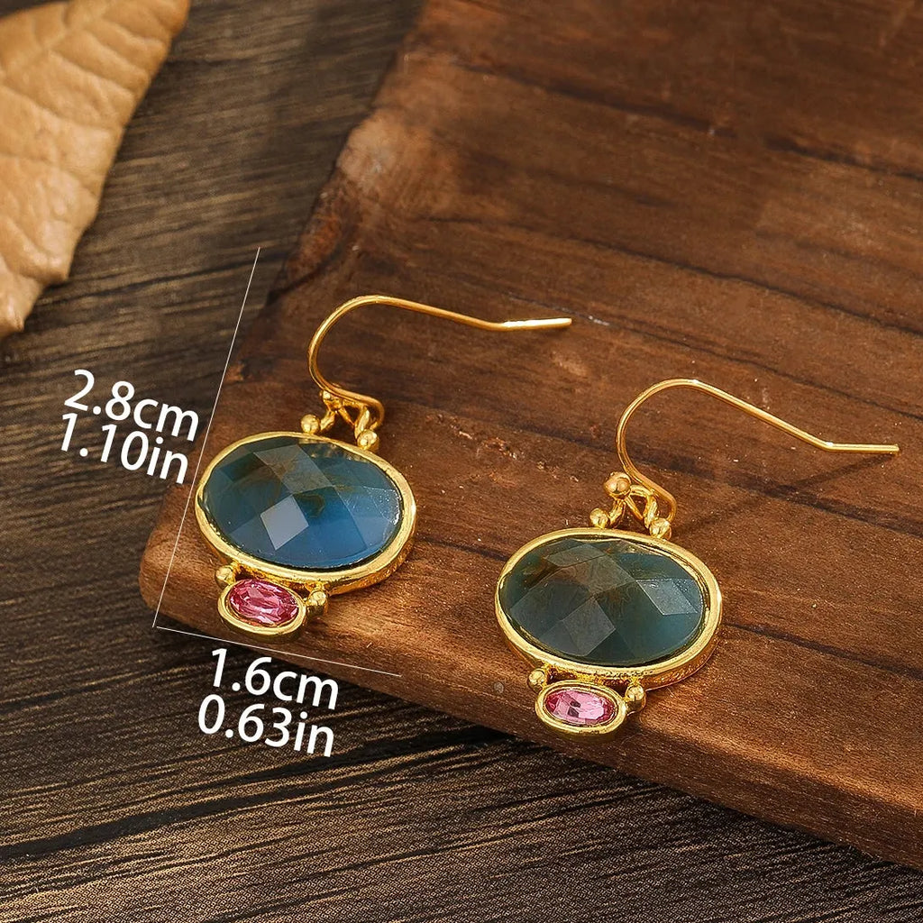 Gold Geometric Natural Stone Drop Earrings Zinc Alloy Bridal Wedding Jewelry Gifts
