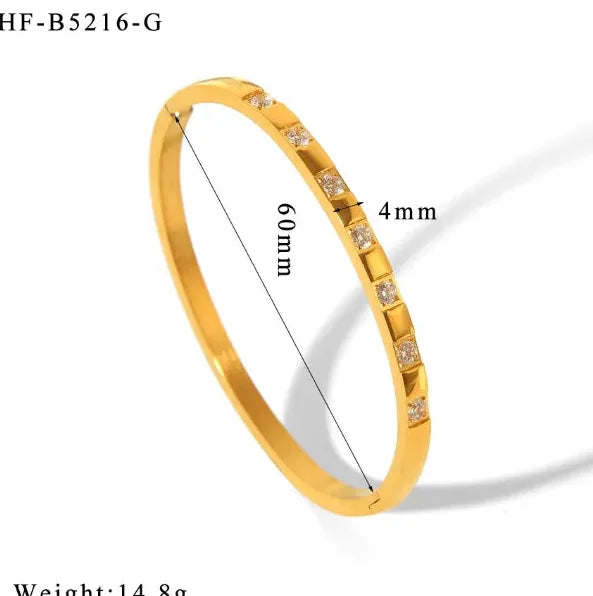 18K Gold Plated Stainless Steel Zircon Rhinestone Twist Open Bangle Bracelet Women