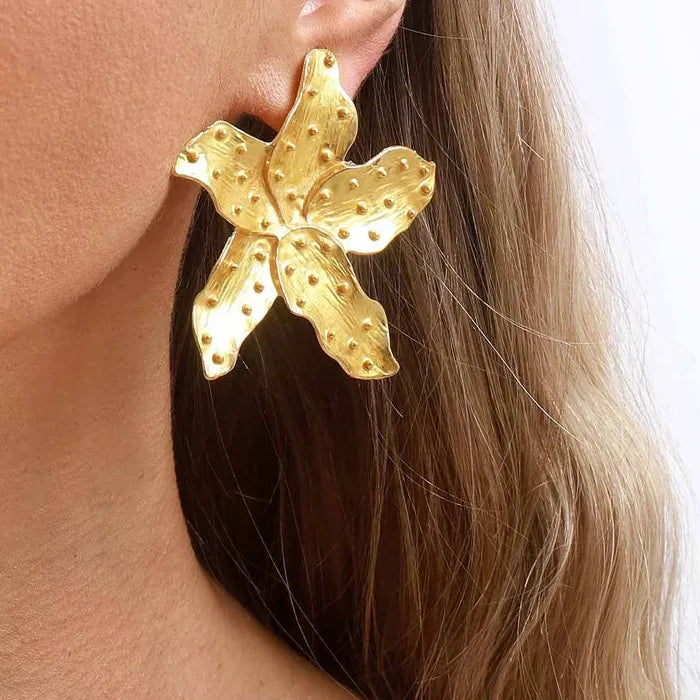 Colorful Exaggerated Flower Drop Earrings Zinc Alloy Petal Starfish Gift