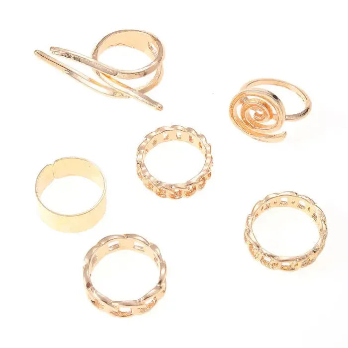 6Pcs Boho Irregular Open Metal Rings Unisex Jewelry Set Fashion Accessory
