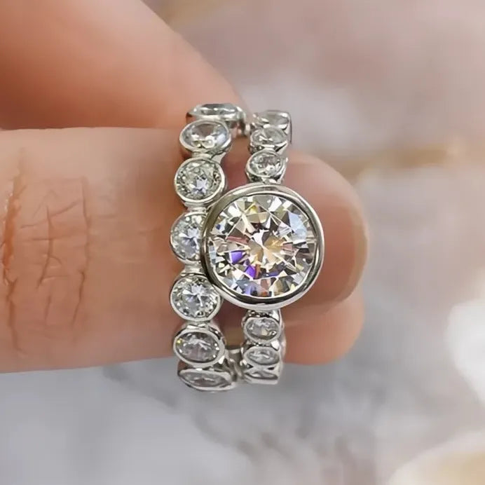 Bridal Wedding Engagement Rings Set Cubic Zirconia Brass Jewelry