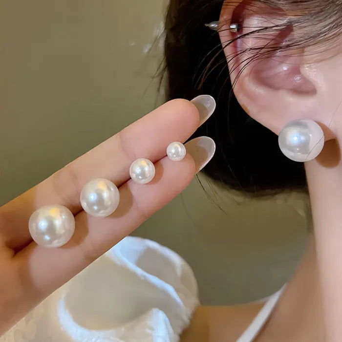Simulated White Pearl Stud Earrings 6-14MM for Women Girls Gift