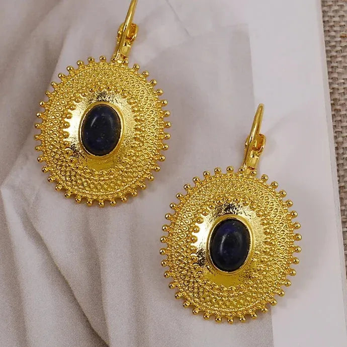 Fashion Women's Lapis Lazuli Drop Earrings Gold Leverback Zinc Alloy Gift