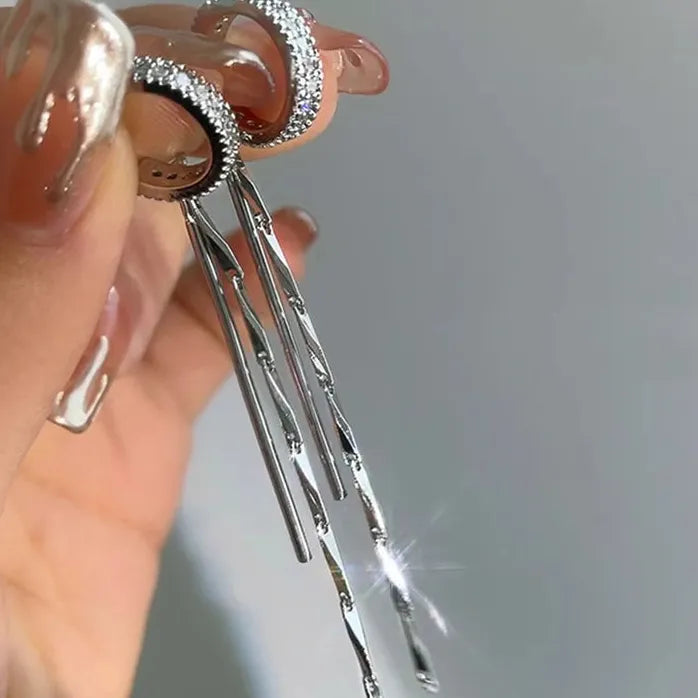 Long Tassel Clip Earrings for Women Girls Pearl Cubic Zirconia Fashion Jewelry