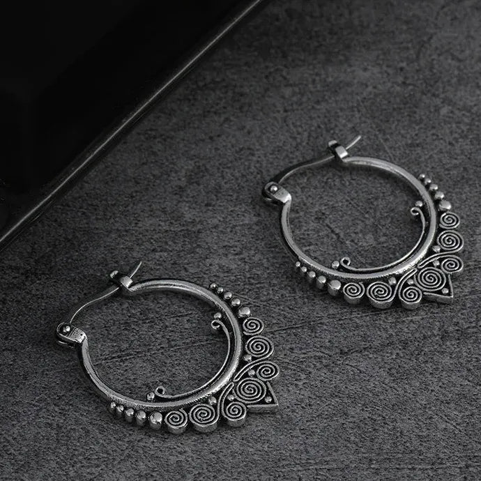 Vintage Hypoallergenic Zinc Alloy Needle Hoop Earrings Boho Jewelry for Men Women