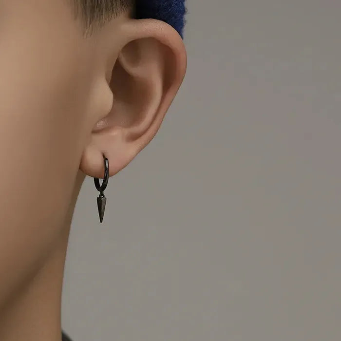 Korean Fashion Stainless Steel Long Pendant Awl Earrings Silver Men Women