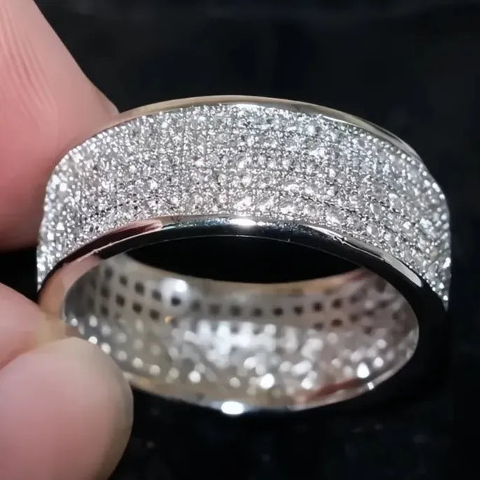 Classic Women’s Band Ring Full Paved Cubic Zirconia Crystal Wedding Engagement Party Jewelry
