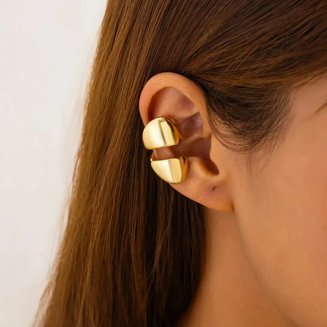 Vintage Zinc Alloy Double-Layer Clip Earrings Women Glossy C Shape Ear Cuff Y2K