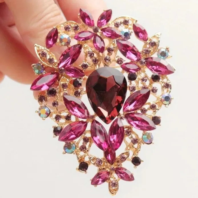Classic Rhinestone Skeleton Flower Brooch Women’s Coat Pin Elegant Style