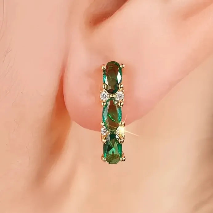 Women’s Geometric Green CZ Hoop Earrings Fashion Jewelry