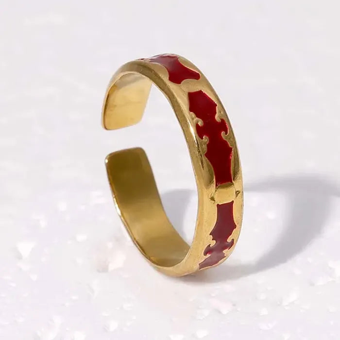 Adjustable Vintage Red Drip Oil Heart Ring for Women Stainless Steel 2025 Jewelry