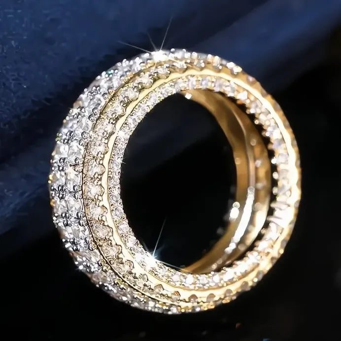 Two-Tone Cubic Zirconia Engagement Ring Wedding Band for Women Elegant