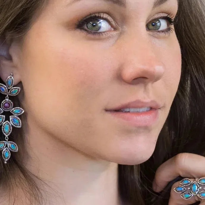 Bohemian Long Drop Earrings Colored Gemstones Vintage Ethnic Style Gift