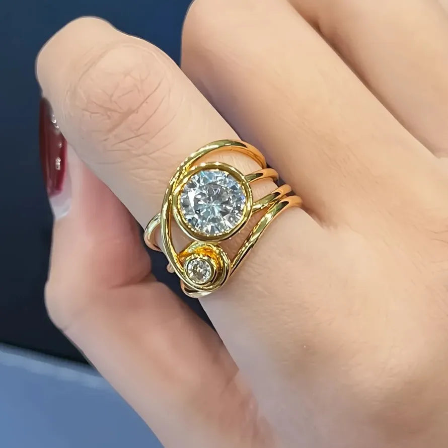 Women's Geometric Cubic Zirconia Wedding Bridal Ring Brass Jewelry