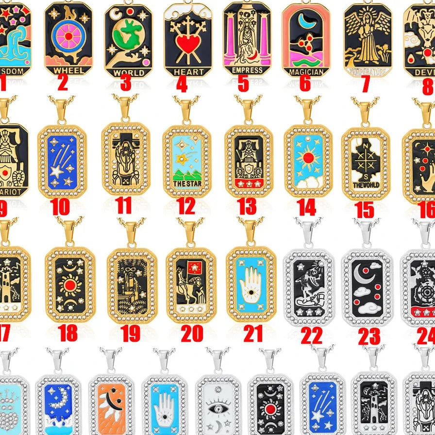 Tarot Card Necklace Stainless Steel Evil Eye Star Moon Sun Unisex Gift Jewelry