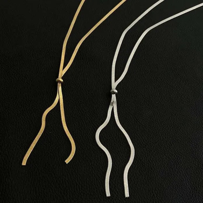Gold Color Punk Y-Shaped Metal Snake Bone Chain Necklace for Women