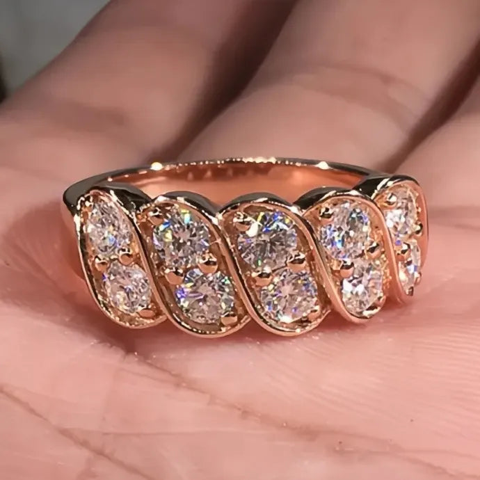Rose Gold Geometric Wedding Ring for Women Brass CZ Luxury Party Jewelry