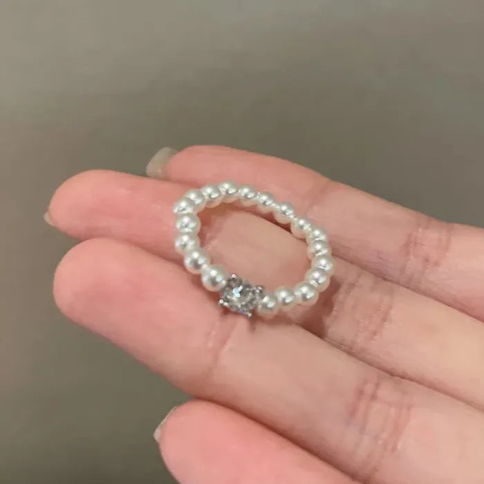 Handmade Pearl Zircon Cocktail Ring for Women Wedding Party Gift Jewelry