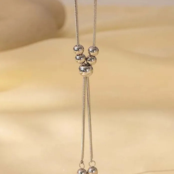 Stainless Steel Women’s Necklace Punk Silver Circle Ball Pendant Long Chain Jewelry