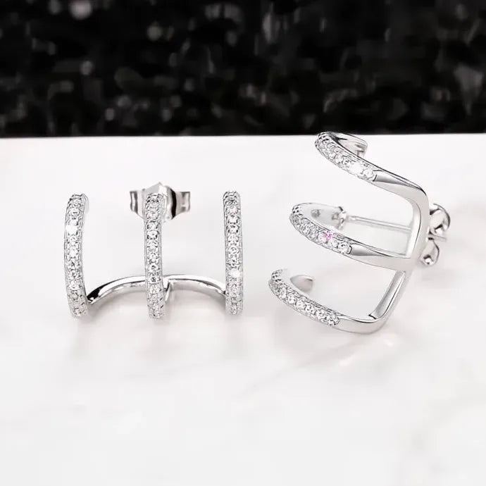 Silver Three Line Claws CZ Crystal Stud Earrings for Women Copper Alloy