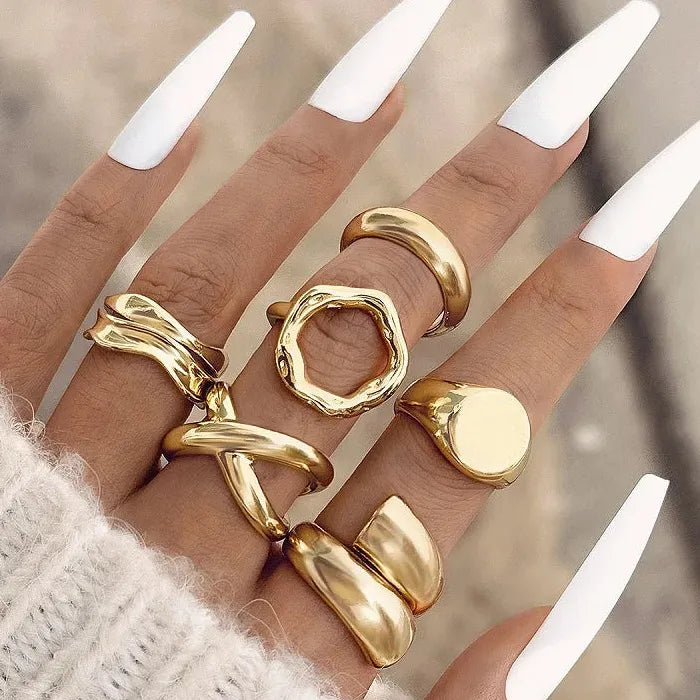 6Pcs Gold Geometric Open Mood Tracker Rings Set for Women Fashion Jewelry
