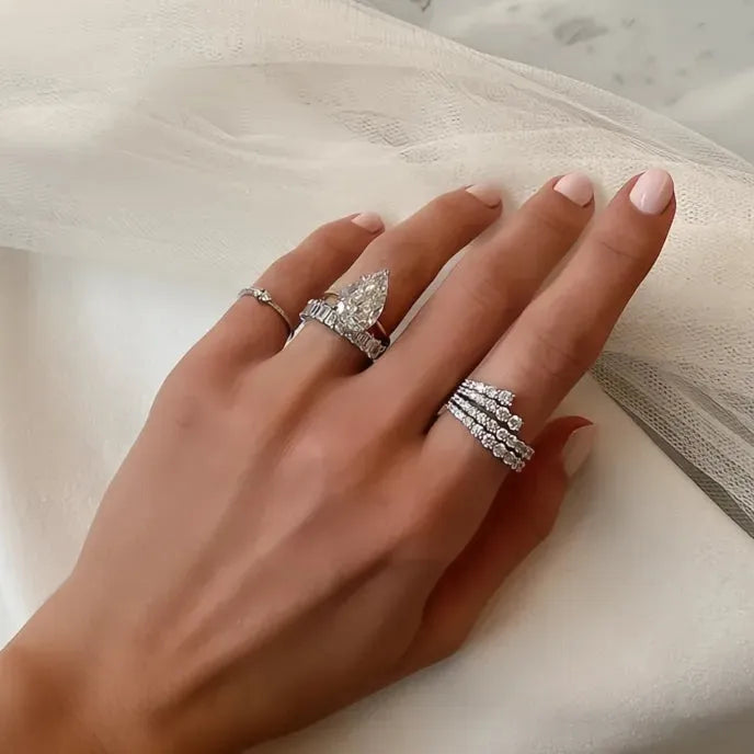 Cubic Zirconia Silver Color Geometric Band Ring Women Bridal Wedding Jewelry Party Accessory