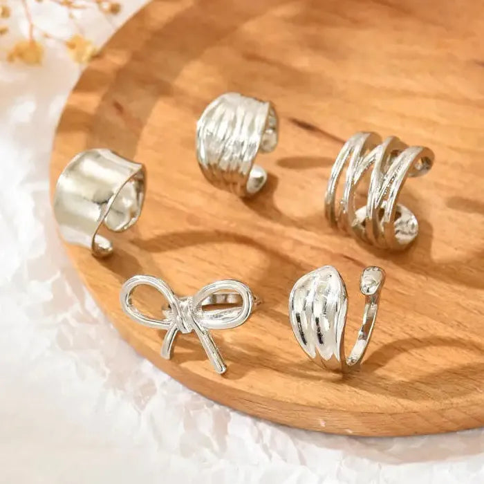 5Pcs Adjustable Geometric Opening Bow Knot Rings for Men Women Jewelry