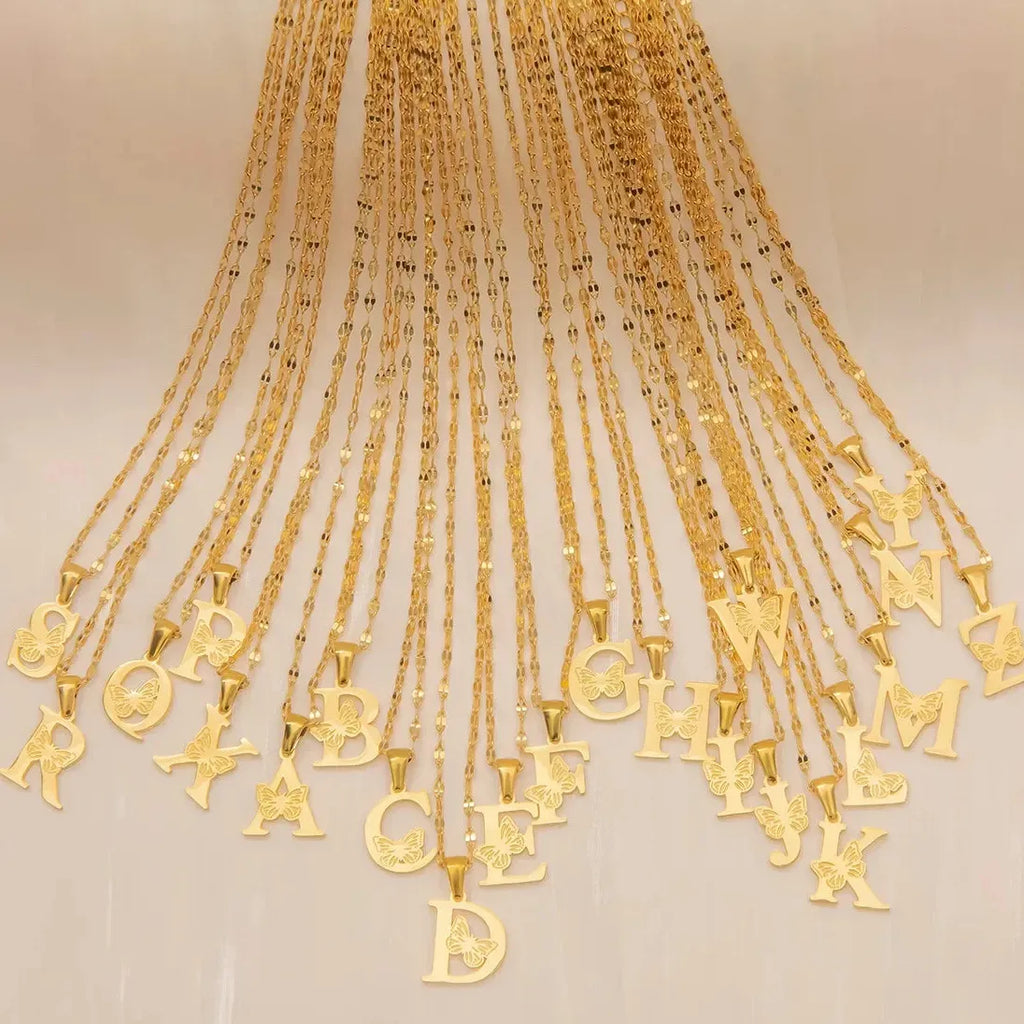 18k Gold Plated Butterfly Letter Pendant Necklace Adjustable Chain Choker Gift