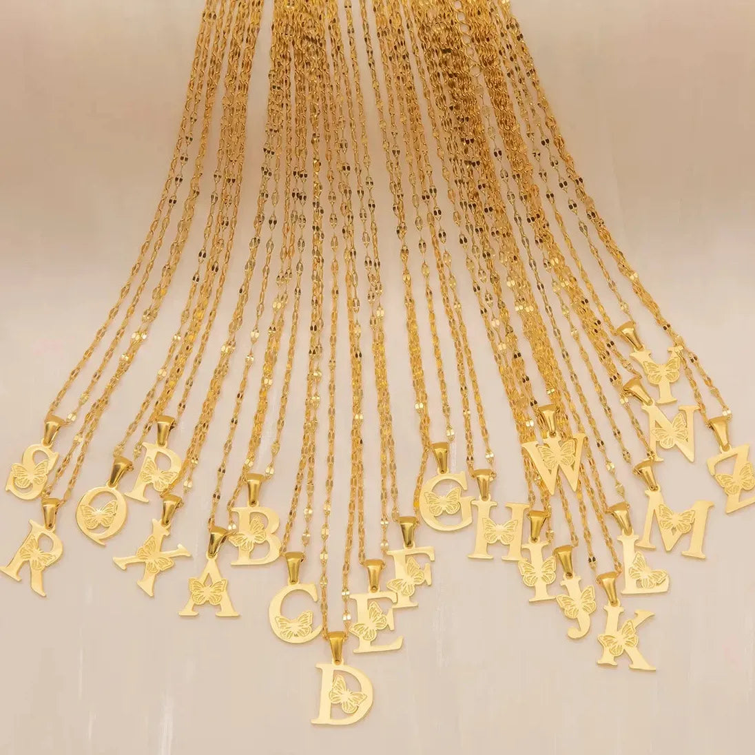 18k Gold Plated Butterfly Letter Pendant Necklace Adjustable Chain Choker Gift