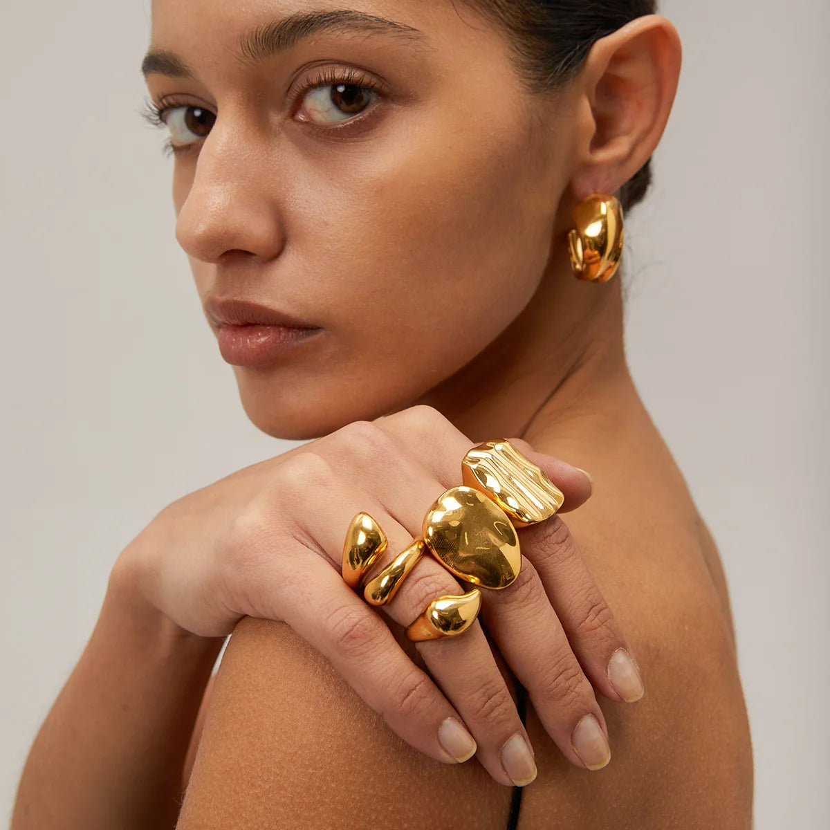 18k Gold Plated Geometric Chunky Stainless Steel Ring Unisex Gift