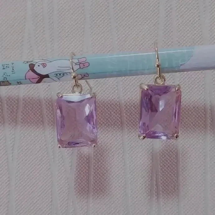 Natural Amethyst Drop Earrings for Women Cubic Zirconia Zinc Alloy Gift