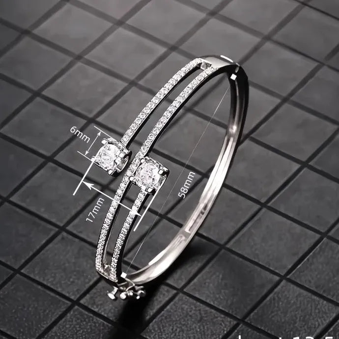 Women’s Silver Gold Copper Alloy CZ Geometric Bangle Bracelet Jewelry