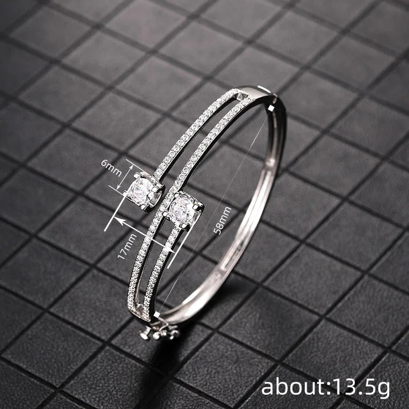 Women’s Silver Gold Copper Alloy CZ Geometric Bangle Bracelet Jewelry