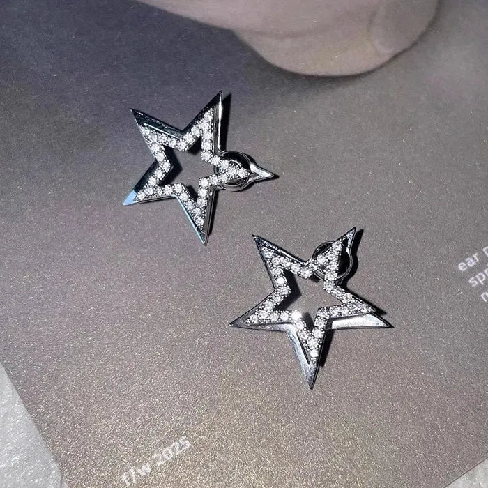 Double-Layer Star Zinc Alloy Crystal Stud Earrings for Women 2026