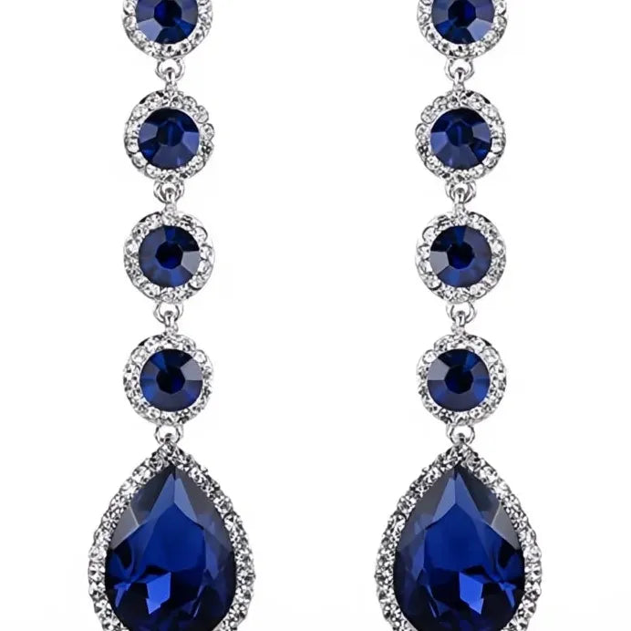 Blue Cubic Zirconia Geometric Drop Earrings for Women Wedding Jewelry