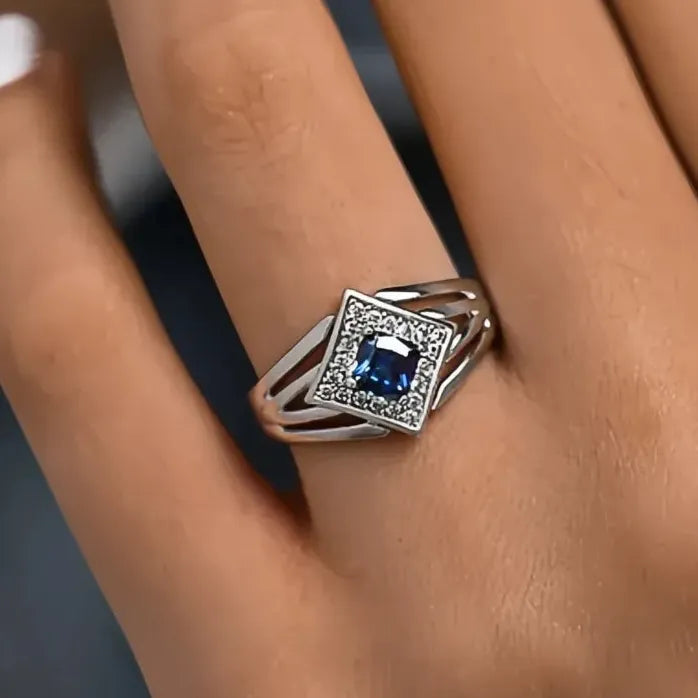 Elegant Blue Cubic Zirconia Brass Ring for Women Party Jewelry